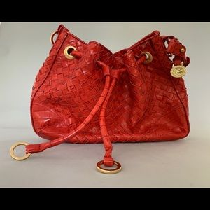 Coral Leather Weaved Draw-String Brahmin Bag